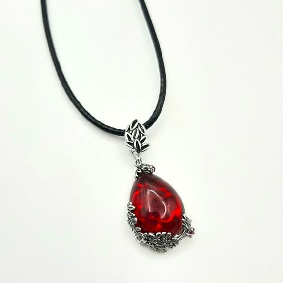 Christmas Red Rose Translucent Necklace Black Cord New - Picture 2 of 4